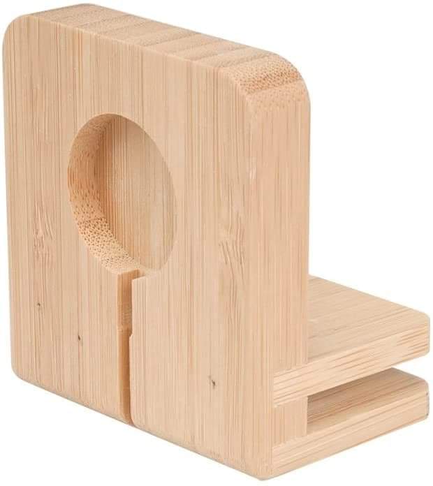 Bamboo Charging Station with Watch Charger Adapter – Multi-Device Organizer for Desk or Nightstand
