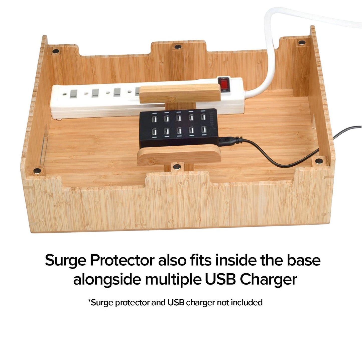 Bamboo 12-Port Charging Station & Docking Organizer for Smartphones, Tablets, Family-Sized (Combos Included)