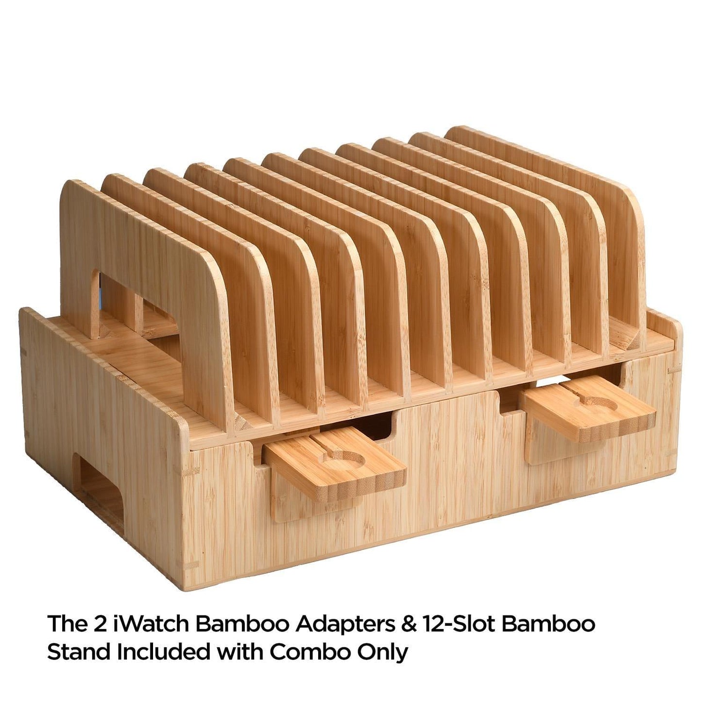 Bamboo 12-Port Charging Station & Docking Organizer for Smartphones, Tablets, Family-Sized (Combos Included)