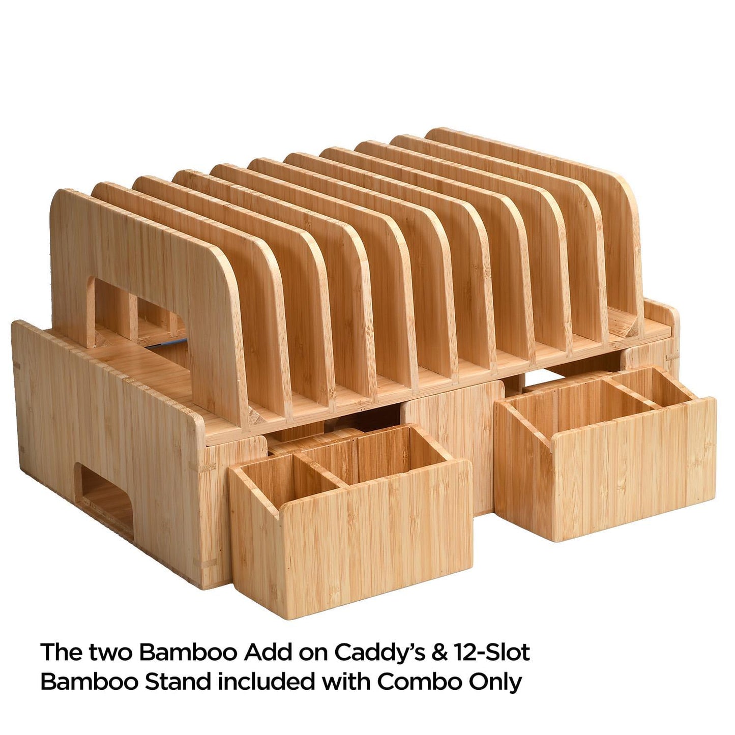 Bamboo 12-Port Charging Station & Docking Organizer for Smartphones, Tablets, Family-Sized (Combos Included)